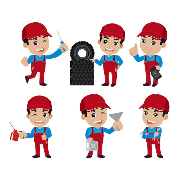 Vector conjunto de técnico con diferentes poses.