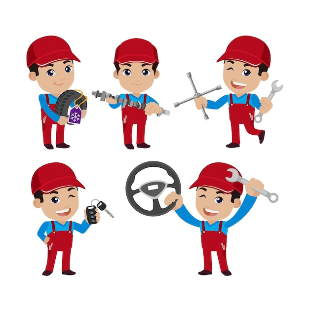 Conjunto de técnico con diferentes poses.