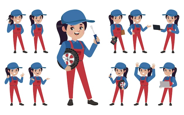 Vector conjunto de técnico con diferentes poses.