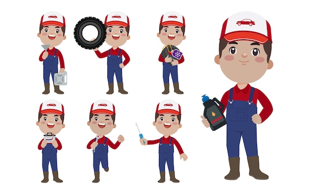 Vector conjunto de técnico con diferentes poses.