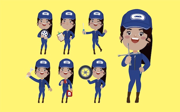 Vector conjunto de técnico con diferentes poses.