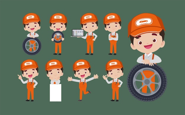 Conjunto de técnico con diferentes poses.