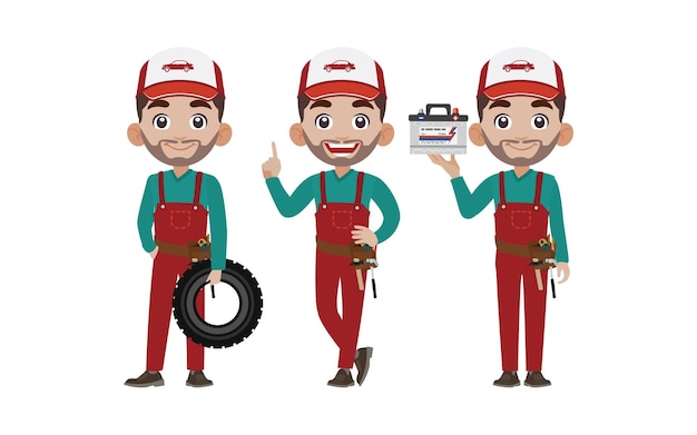 Conjunto de técnico con diferentes poses.