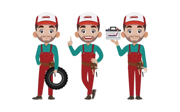 Vector conjunto de técnico con diferentes poses.