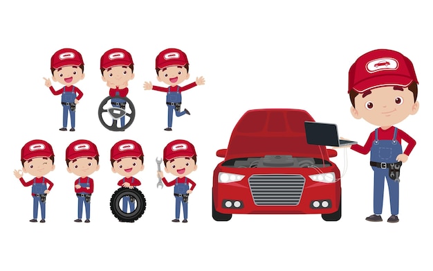 Conjunto de técnico con diferentes poses.