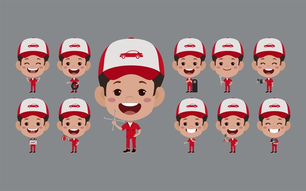 Conjunto de técnico con diferentes poses.