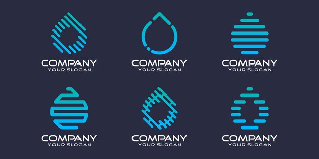 Conjunto de tecnología de caída de símbolos, tecnología digital de elemento combinado de gota. plantilla de diseño de logotipo