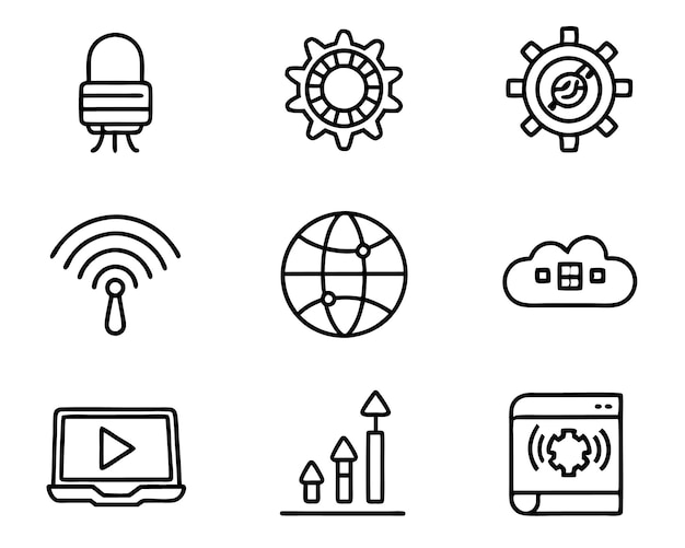 conjunto de tecnología icono línea estilo de arte tecnología fondo digital datos de red de negocios
