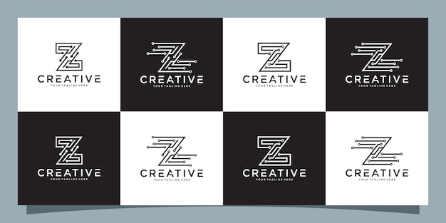 Conjunto de tecnología de letra inicial Z de plantilla de diseño de logotipo de monograma de paquete creativo Vector Premium
