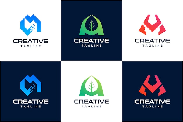 Conjunto de tecnología letra M diseño de logotipo Inspiración diseño de logo moderno