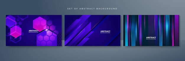 Conjunto de tecnología moderna de negocios digitales azul púrpura fondo de diseño abstracto con líneas ondas luzes de velocidad datos de movimiento concepto de ciencia elemento ciberespacio formas y líneas de conexión