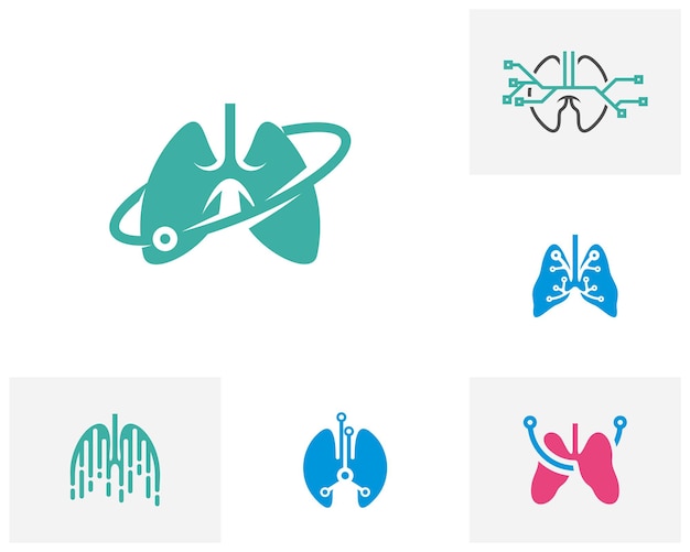 Conjunto de tecnología con pulmones Diseño de plantilla de logotipo Vector Emblema Diseño Concepto Símbolo creativo Icono