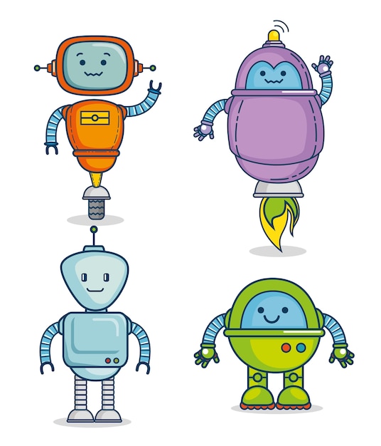 Conjunto de tecnología de robots de dibujos animados lindo