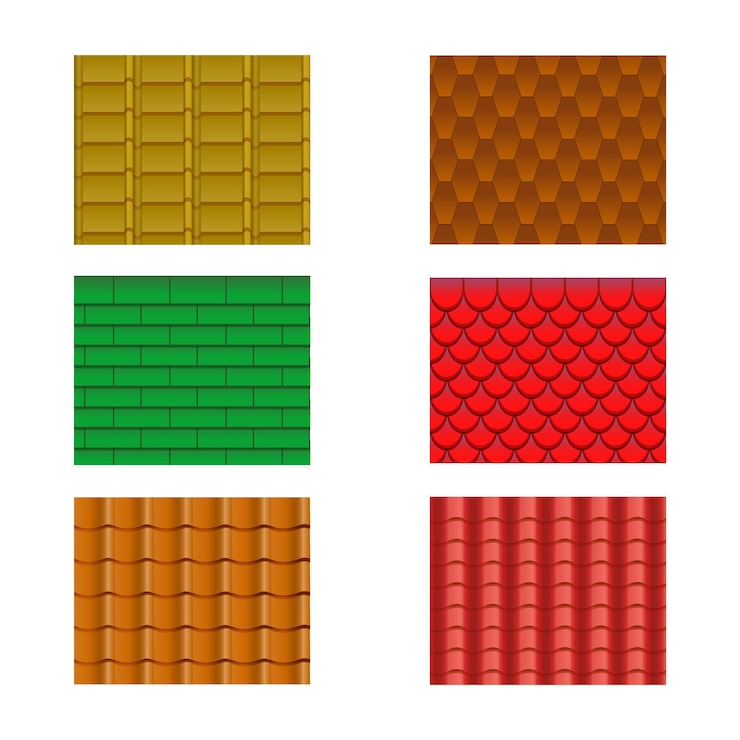 Vector conjunto de tejas de color material de construcción patrón colección de texturas componente pizarra impermeable ilustración vectorial de materiales para techos