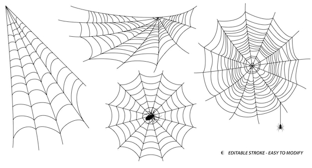 conjunto de tela de araña o araña casa insecto o araña pequeña en el concepto web trazo editable