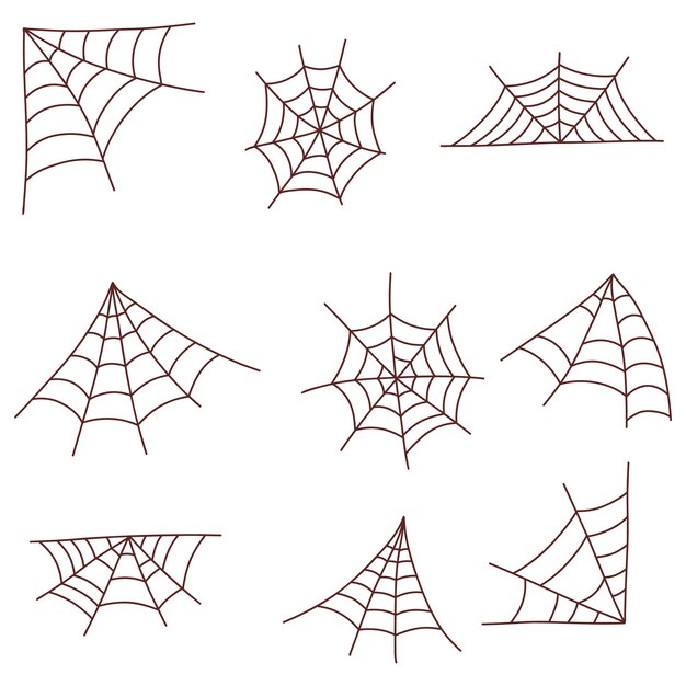 Conjunto de telaraña de araña web Elemento de Halloween Ilustración del concepto de truco o trato en estilo dibujado a mano