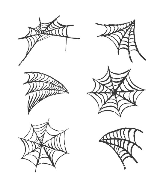 Conjunto de telaraña. dibujado a mano elementos decorativos de telaraña para el diseño de halloween. ilustración vectorial.