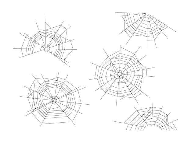 Conjunto de telaraña de elementos de diseño de Halloween ilustración vectorial aislado sobre fondo blanco Imágenes prediseñadas de telaraña de línea abstracta para impresión de banner de tarjeta de póster