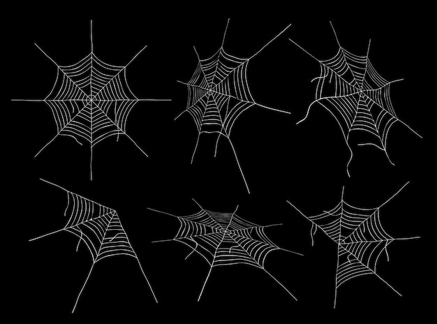 Conjunto de telaraña sobre fondo negro en el vector EPS 8