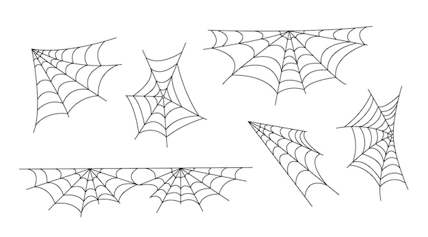 El conjunto de telas de araña doodle de fantasía Halloween elementos aterradores clipart para el diseño de Halloween personaje espeluznante