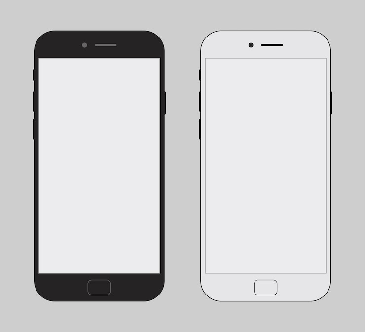 Vector conjunto de teléfonos inteligentes vectoriales realistas con pantalla en blanco estilo de color blanco y negro aislado en el fondo mock up mobile 10 eps