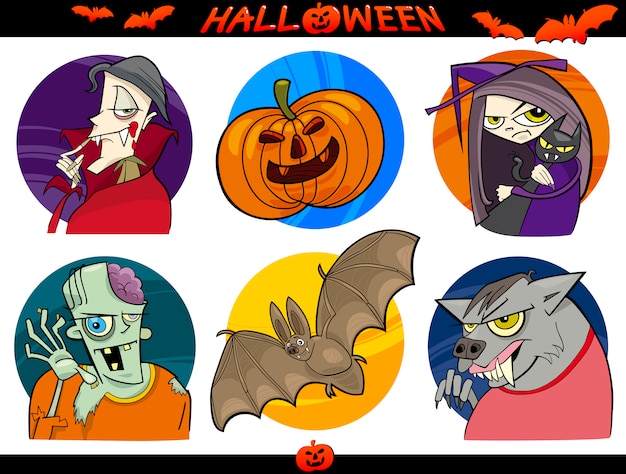 Conjunto de temas de dibujos animados de halloween