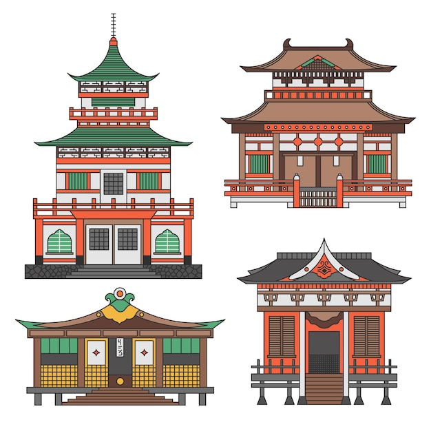 Vector conjunto de templo arquitectónico japonés.