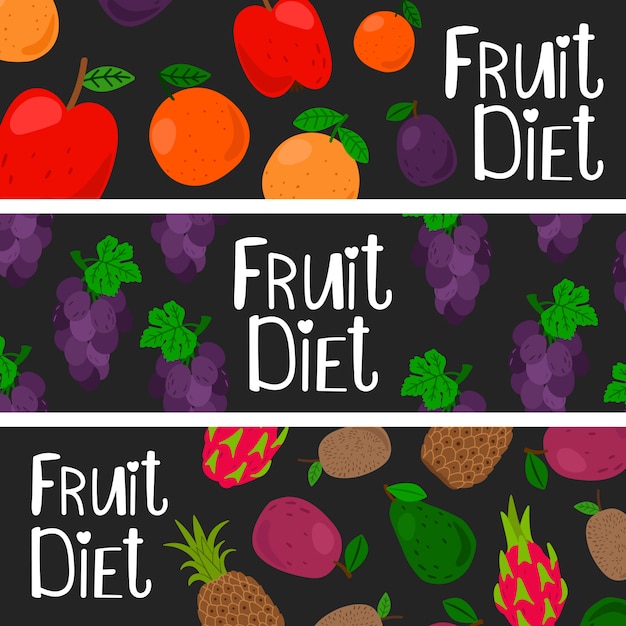 Conjunto de templztes de banner de dieta de frutas