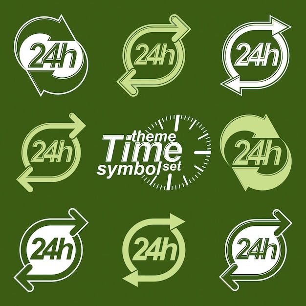 Conjunto de temporizadores gráficos web vectoriales de 24 horas, pictogramas invertidos planos las 24 horas. Icono de interfaz de día y noche. Colección de ilustraciones de gestión del tiempo empresarial.