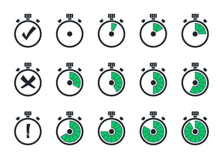 Vector conjunto de temporizadores simples. plantilla de reloj digital, símbolos de temporizador. iconos de cronómetro en estilo plano. cuenta regresiva