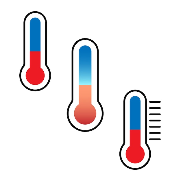 conjunto de termómetros. conjunto de termómetros para diseño médico. Los indicadores de temperatura son diferentes.