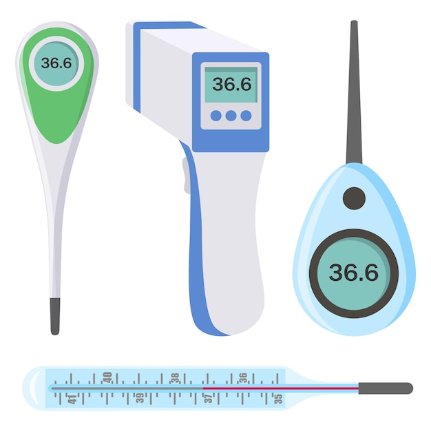 Vector conjunto de termómetros electrónicos médicos para hospitales durante el coronavirus salud y enfermedades vector