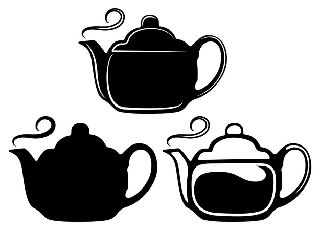 conjunto de tetera china con silueta de humo ilustración vectorial del diseño del icono