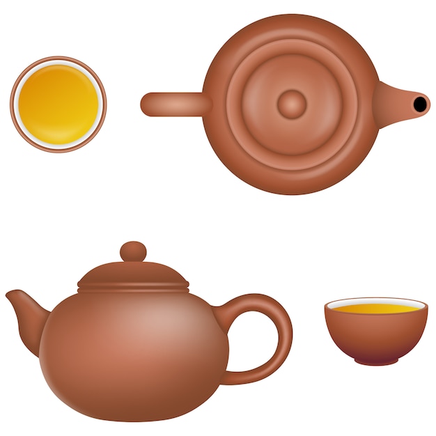 Conjunto de teteras chinas aisladas y tazas de té