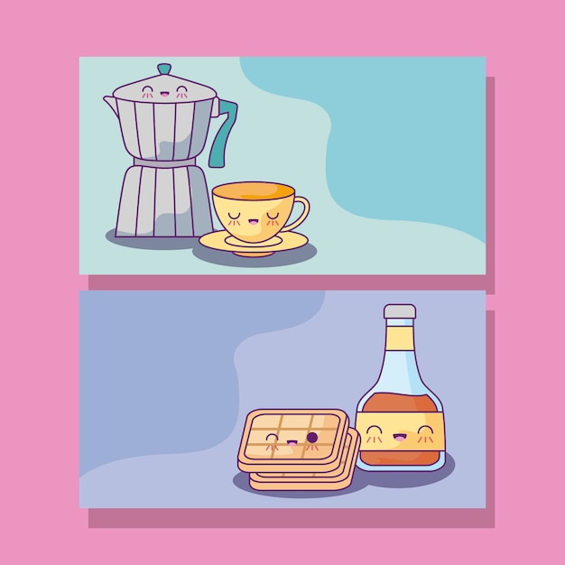 Conjunto de teteras con comida estilo kawaii