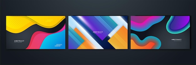 Conjunto de textura de fondo de patrón geométrico que fluye degradado para el diseño de la cubierta del cartel Plantilla de banner de degradado abstracto de color mínimo Forma de onda vectorial moderna para folleto