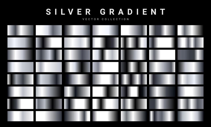 Vector conjunto de textura de hoja de plata. plantilla de degradado de metal.