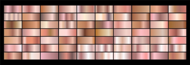 Conjunto de textura de lámina de rosa dorada Colección de texturas metálicas rosas aisladas sobre fondo negro Ilustración vectorial