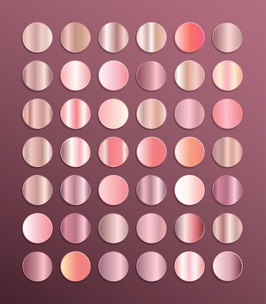 Conjunto de textura de lámina de rosa dorada Colección de texturas metálicas rosas aisladas sobre fondo negro Ilustración vectorial