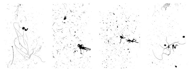 Conjunto de texturas apenadas envejecidas sucias Ilustración de vectores retro con superposiciones en blanco y negro