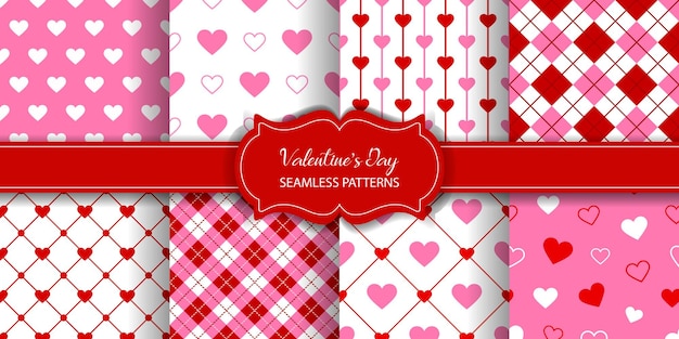 conjunto de texturas del día de san valentín. colección de patrones sin fisuras con corazones