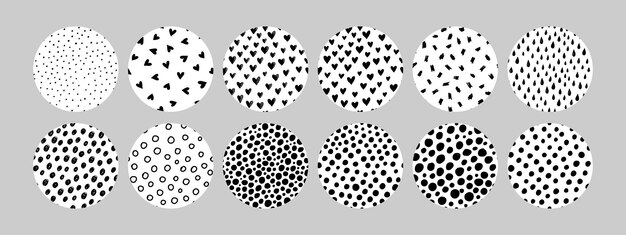 Conjunto de texturas dibujadas a mano en blanco y negro