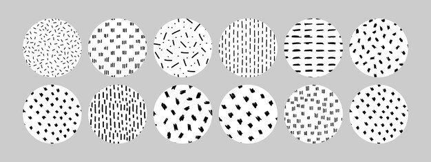 Conjunto de texturas de garabateo minimalistas en blanco y negro