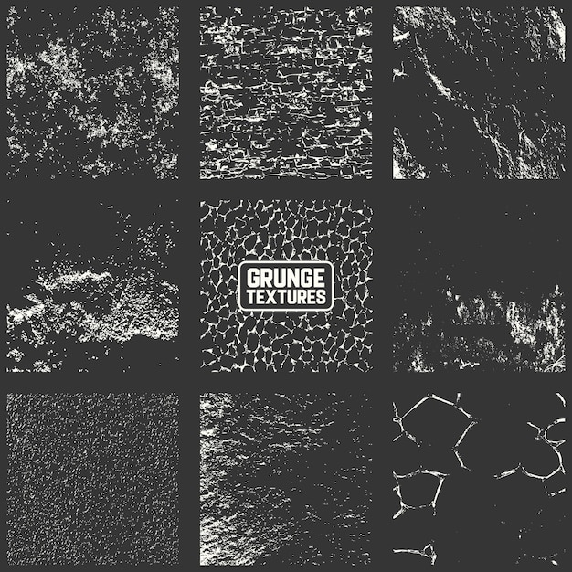 Conjunto de texturas grunge monocromáticas en apuros