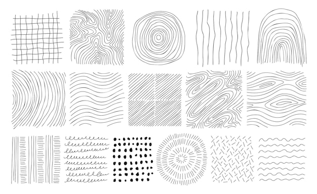 Conjunto de texturas de línea dibujada a mano Colección de trazos de ondas y garabatos vectoriales Conjunto de texturas a mano alzada de vector gráfico Líneas de tinta aisladas sobre fondo blanco