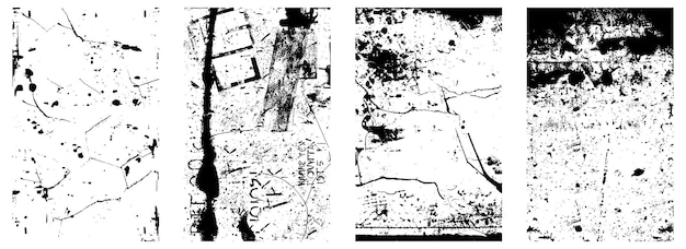 Conjunto de texturas vectoriales envejecidas Grunge Fondos en blanco y negro con Salpicadura Scratch EPS 10