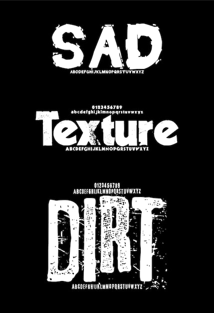 Conjunto texturizado Creative Vector Grunge Display Alfabeto fuentes paquete de diseño Ilustración vectorial