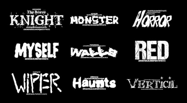 Conjunto texturizado Creative Vector Grunge Display Alfabeto fuentes paquete de diseño Ilustración vectorial