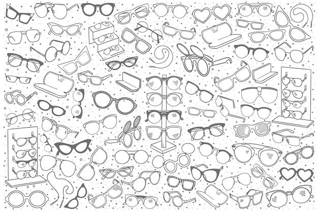 Vector conjunto de tienda de gafas dibujadas a mano