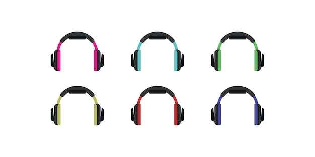 Conjunto de tienda de música de estilo plano de moda con ilustración de vector de icono de logotipo de auriculares y amor